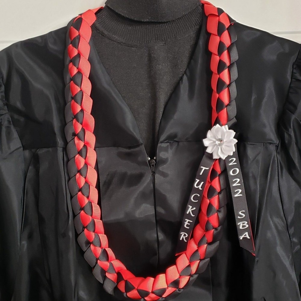 Personalized Graduation Lei 2026, Name, and School Red & Black